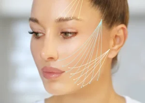 Thermage skin tightening treatment areas on the brow, cheek and jawline at B.A.R.E. Essentials Spa in Tecumseh